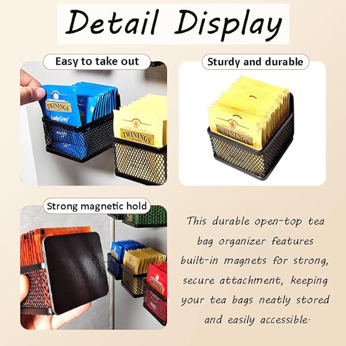 6 Pcs Magnetic Refrigerator Baskets, Metal Mesh Fridge Organizers, Space-Saving Kitchen Storage for Snacks, Condiments, Small Items