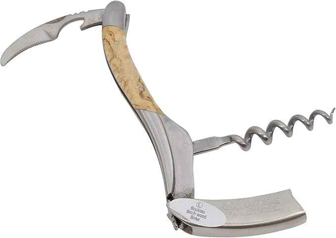Laguiole En Aubrac Sommelier Waiter's Corkscrew, Birchwood Handle, Wine Opener With Foil Cutter & Bottle Opener, Brushed Bolster