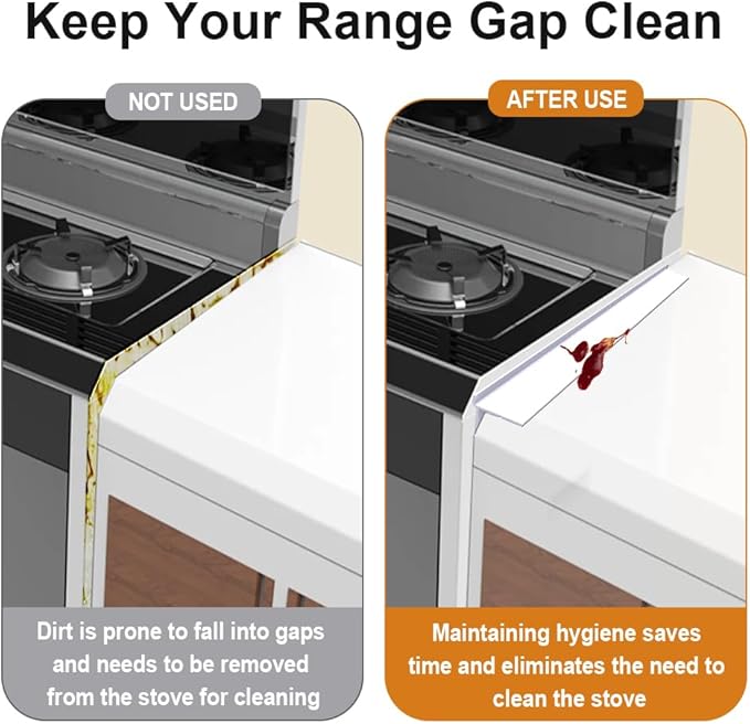 KindGa Foldable Stove Gap Filler Kitchen Counter Range Guards 25inch,Silicone Stove Gap Covers Electric Stoves Gap Filler Oven Side Sealing Strip Between Countertop and Stovetop Pack 2 (White)