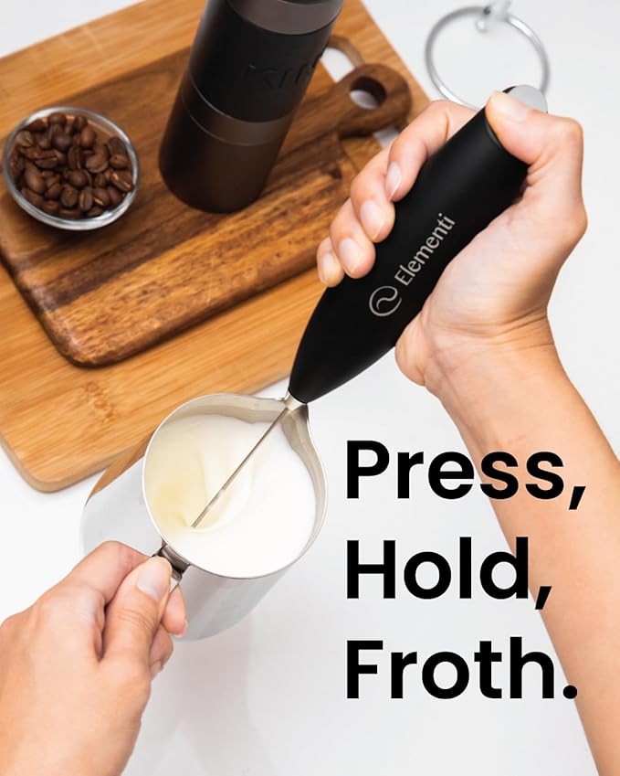 Elementi Electric Milk Frother Handheld - Create Creamy Coffee, Delicious Matcha and Perfect Drinks - Compact Whisk & Mixer with Stand (Pastel Blue)