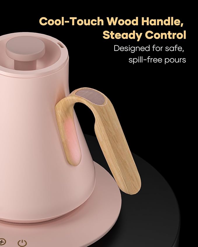 Cocinare Barista Collection Gooseneck Electric Kettle, ±1℉ Precise Temperature Control for Pour-Over Coffee & Tea, Quick Heating 1500W, Stainless Steel Interior, 0.9L (Munch Pink)