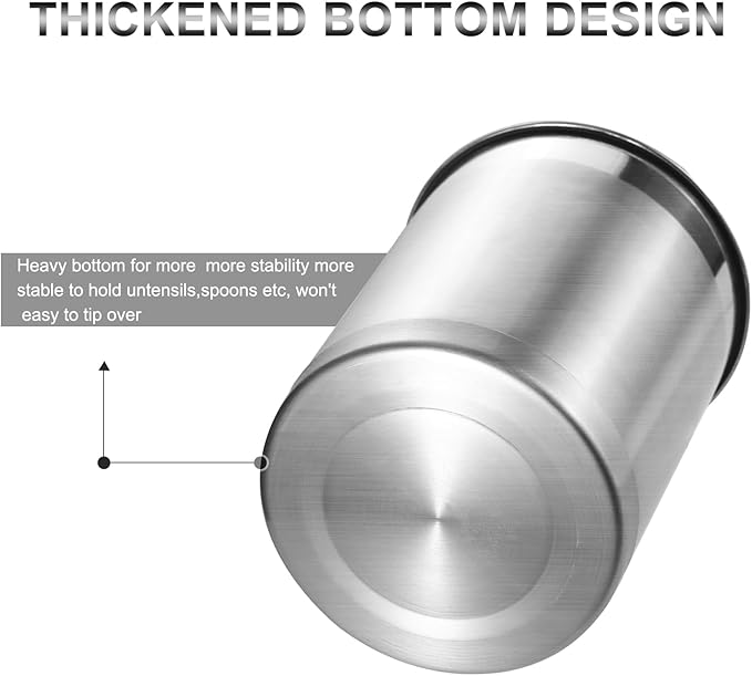 KSENDALO Stainless Steel Utensil Holder for Counter, Brushed Metal Utensil Crock Canister for Cooking Utensils on Countertop, with Heavy Base, Dishwasher Safe,Silver