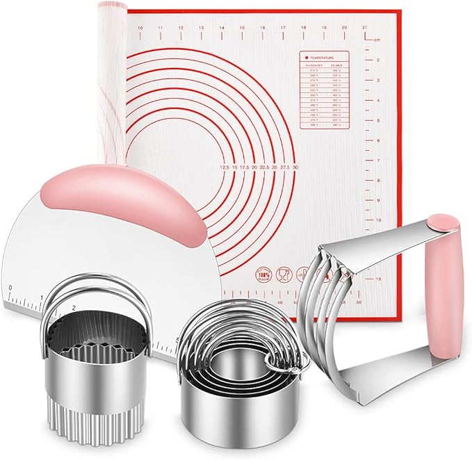 Pastry Cutter, Biscuit Cutter, Dough Scraper, Silicone Baking Mats, Stainless Steel Pastry Blender Set, Dough Cutter Biscuit Cutter Baking Pastry Mat Dough Blender Tools & Pastry Utensils (5 Pcs/Set)