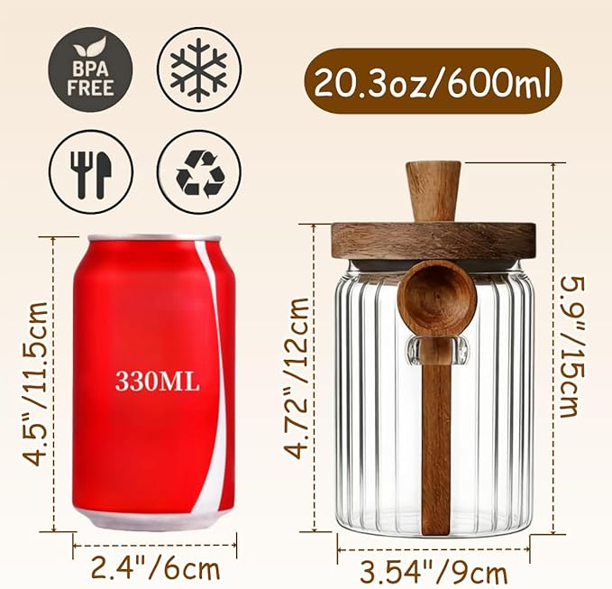 ANSQU Glass Jar with Wooden Lid & Spoon, 20.3oz Food Storage Containers Coffee Jar Coffee Grounds Container, Coffee Canister holds up to 7.4oz Coffee Beans (2 Pack)