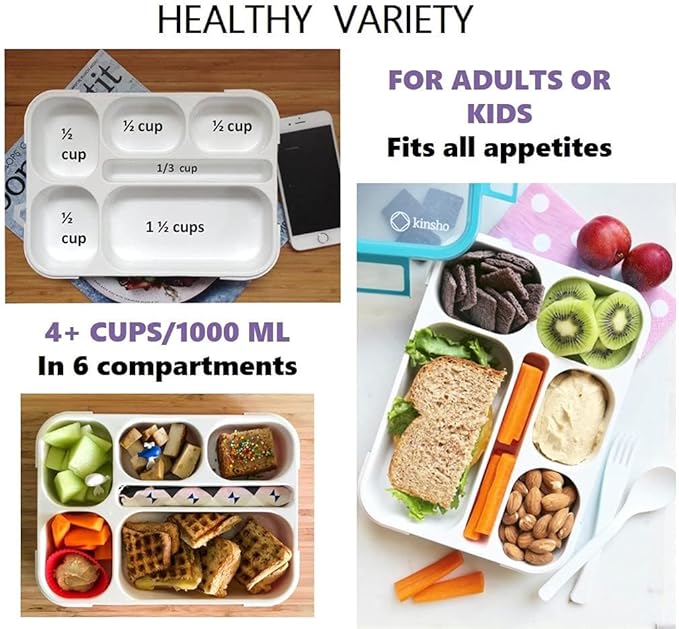 kinsho Lunch Boxes for Boys Teens Adults - Bento Box Set of 2 with Insulated Bag & Ice Pack, 6 Compartment Leak Proof Container, BPA-Free, Microwave Safe, Ideal for School & Work, Pink & Purple
