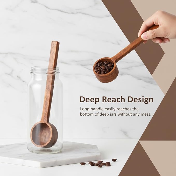 2 Pcs Coffee Scoop 8 in Long Handle Wooden Measuring Spoons Tablespoon Ground Coffee Scoop Long Wooden Scoops for Canisters Deep Jars Kitchen Tools Utensils Cooking Mixing Stirrer