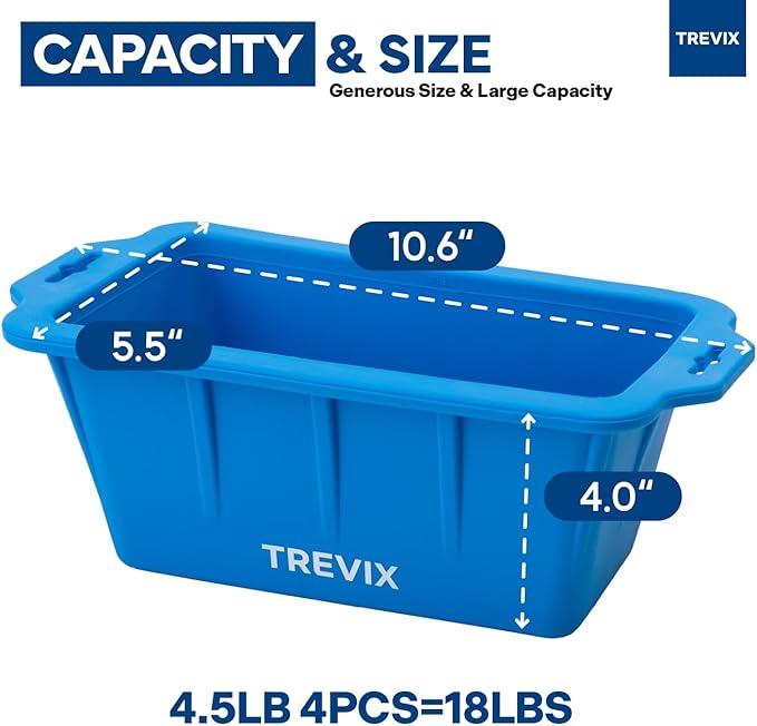 Trevix Ice Block Mold for Ice Bath (4 PCS) - Makes 18 LBS Large Ice Cube Molds, Reusable Ice Cube Tray, Large Silicone Ice Molds (Blue, 4pcs(18lbs))