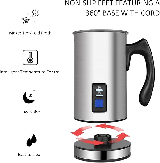AIZYR Electric Detachable Milk Frother and Steamer Stainless Steel Milk Warmer with Hot & Cold Foam for Coffee, Hot Chocolates, Cappuccino,220v