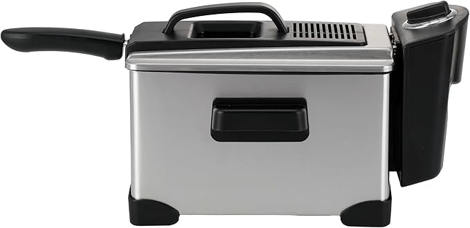 PantryPro 2 Liter / 2.1 Quart Stainless Steel Immersion Electric Deep Fryer, 1400 W, Temperature Control, Basket with Hook, Odor Filter, Lid w. Viewing Window