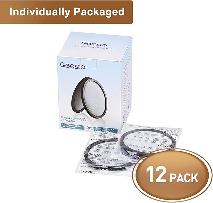 12-Pack Premium Activated Charcoal Water Filter Disk for All Mr. Coffee Models