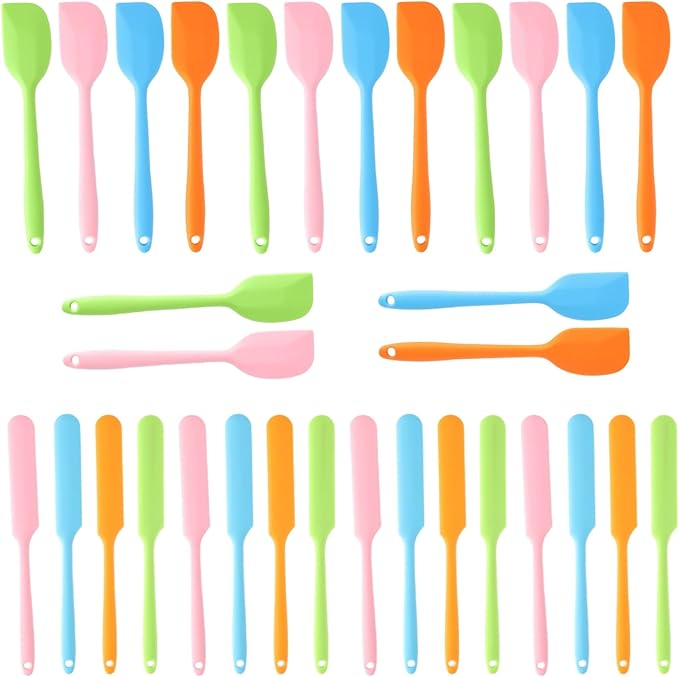 32 Pcs Silicone Spatulas Set, Heat-Resistant Jar Scrapers with One-Piece Design & Long Handle, Non-Stick, Rubber Spatula for Baking, Mixing, Cooking, Easy to Clean (Multicolor)