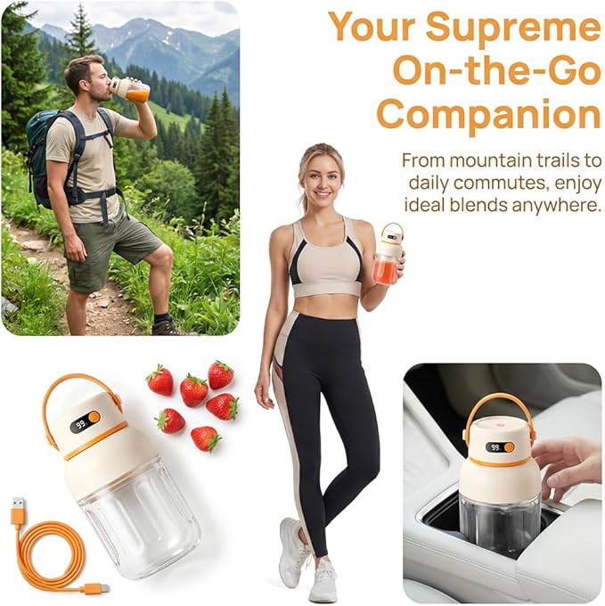 Portable Electric Juicer Cup with Zero Cord Hassle, Personal Size Juicer Cup, USB-C Rechargeable Electric Blender,18000RPM Motor, Leakproof Travel Juicer for Gym, Office, Outdoors (1200ml)