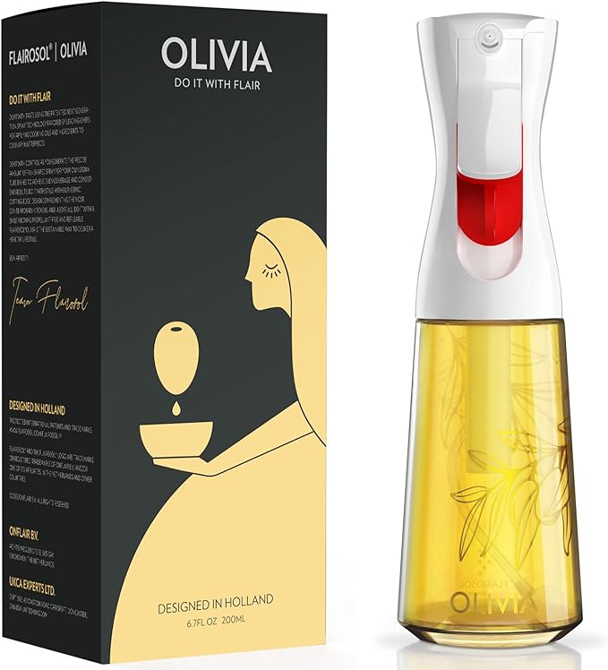 FLAIROSOL OLIVIA 130ml and 200ml Glass Olive Oil Sprayer, Olive Oil Sprayer for Cooking, Kitchen, Air Fryer, Salad, BBQ (Golden Leaves)