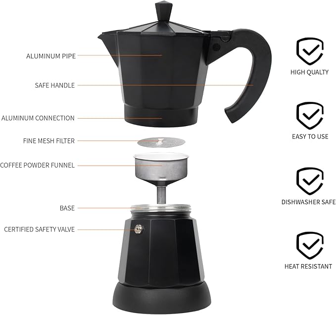 LAOION Cafetera Espresso Maker, 6 Cup Portable Coffee Machine, 300ml Portable Cafeteras Electricas Modernas, Electric Moka Pot with Detachable Base & Overheat Protection, Coffee Gift for Home Travel