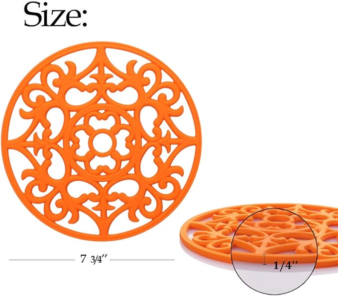 ME.FAN Trivets for Dishes/Pots/Pans, 3 Pcs Silicone Mats, Flexible/Durable/Non Slip Hot Pads to Protect Table and Counter Top (Orange)