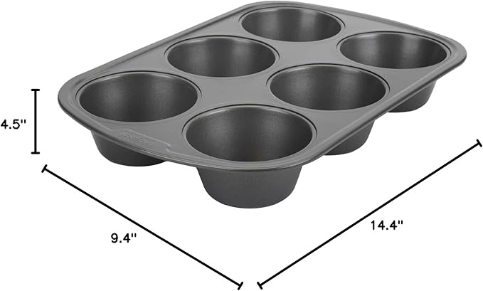 GoodCook Everyday Nonstick Steel Jumbo Texas Muffin Pan,6-cup,Gray,(Pack of 12)