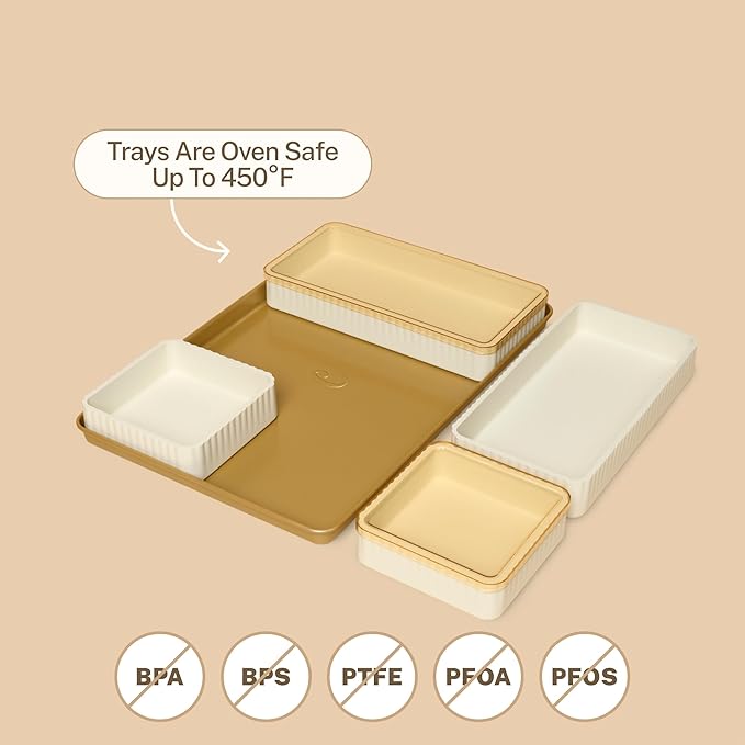 Cravings by Chrissy Teigen Silicone Baking Pans Set, Nonstick Bakeware Set for Meal Prep and Serving Dishes, 4 Trays, 4 Lids, 1 Baking Sheet, Oven Safe to 450 Degrees