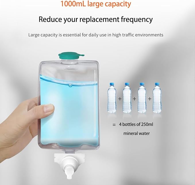 Foaming Hand Soap Dispenser, 35oz (1000ml) Manual Refillable Wall Mount Soap Dispenser, Durable ABS Plastic, for Commercial/Home/Bathroom/Kitchen, Semi-Transparent Black, CHUANGDIAN