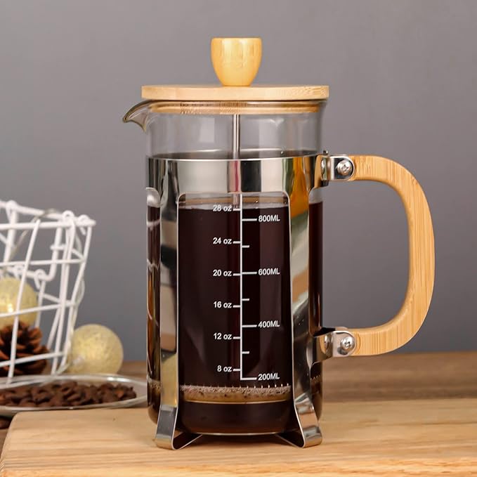 Sivaphe Aluminum Moka Pot Stovetop Espresso and Coffee Maker and French Press Coffee/Tea Maker with Bamboo Lid and Hand