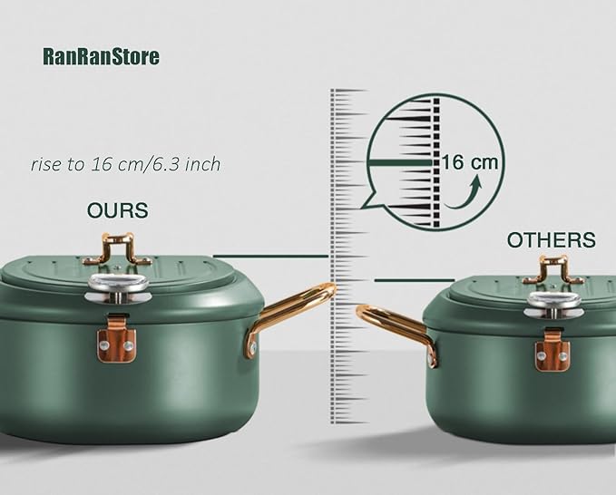 Deep Fryer Pot, 4.3L/11 Inch Japanese Tempura Frying Pot with Fahrenheit Thermometer, Nonstick Carbon Steel Oil Fryer, for Tempura/Frech/Fish/Chicken Fries, Easy Clean, Green