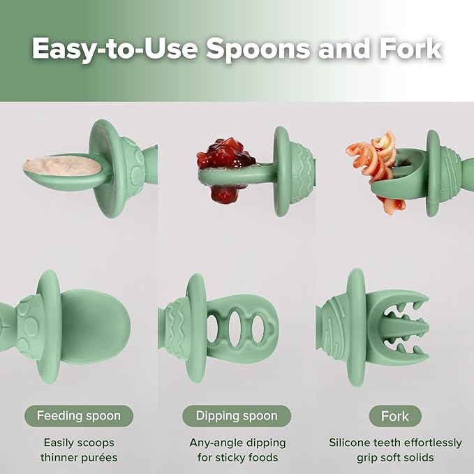 Haakaa Astronaut Beginner Silicone Cutlery&Ice Pop Mould Set-Baby Spoons and Forks for Self Feeding 6 Months-Mini Silicone Popsicle Molds with Sticks for Kids