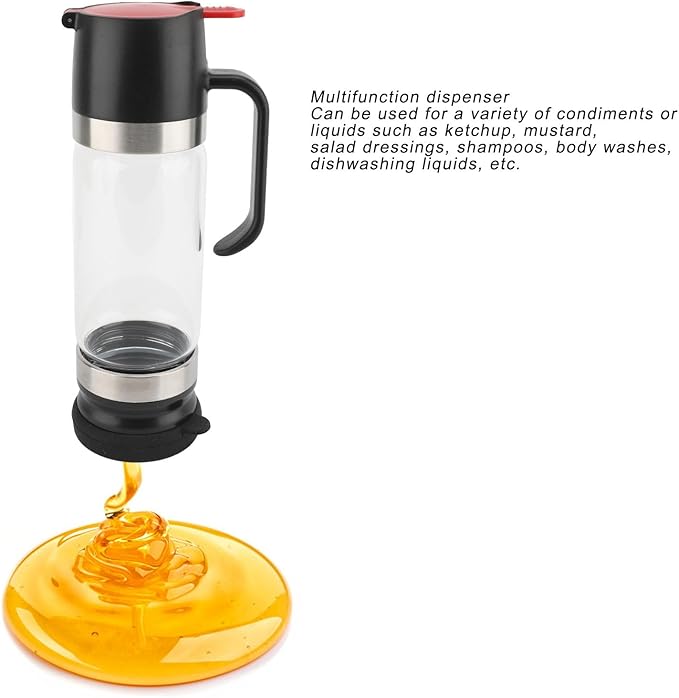Honey Dispenser No Drip, 350ml Glass Syrup Dispenser for Coffee or Tea, Honey Jar with Handle, Removable Top and Bottom Cover, No Drip Pouring Honey Container Jar (Black)