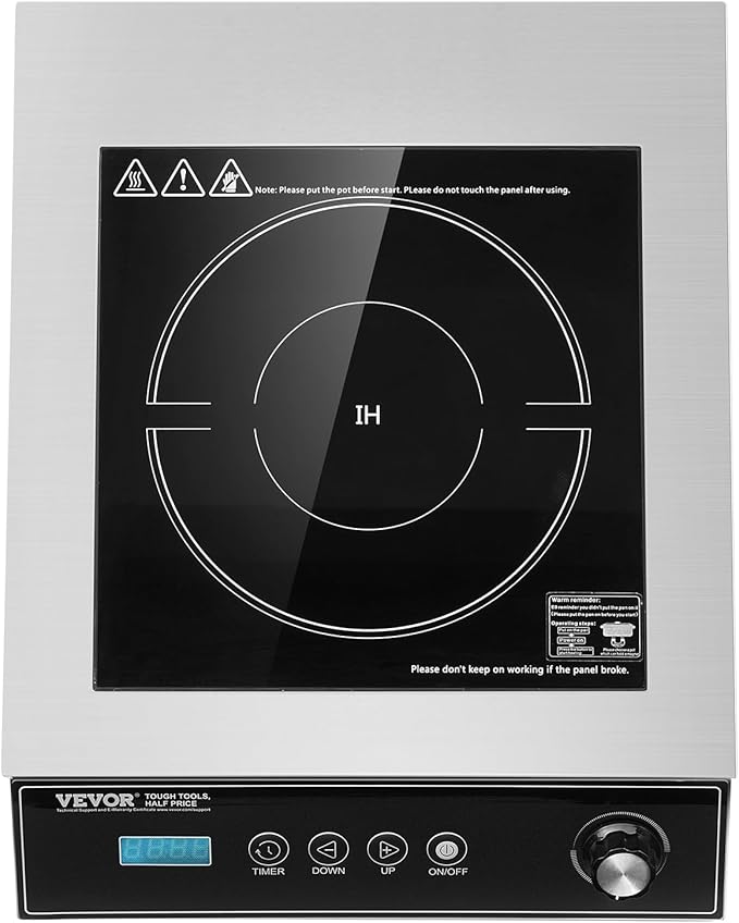 VEVOR Portable Commercial Cooktop, 5000W Induction Burner with 16 Temp Settings, Stainless Steel Countertop Induction Hot Plate with 4H Timer, Child Lock