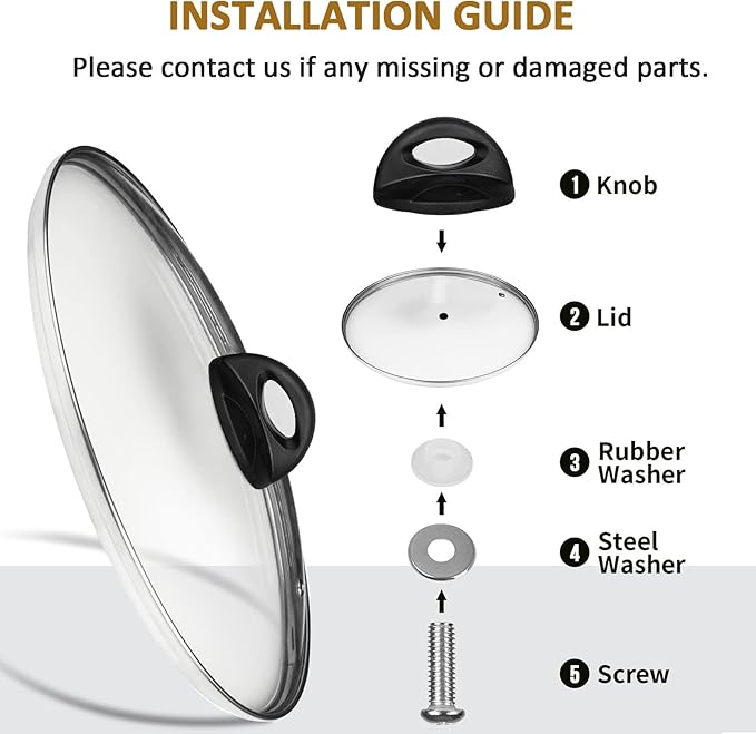 Glass Lids for Pot and Pan, 8, 9.5, 10.25, 11, 12, 12.6, 13.5, 14 Inch Tempered Replacement for Covers Kitchen Cookware, Frying Pan, Wok, Skillet (12.5 Inch)