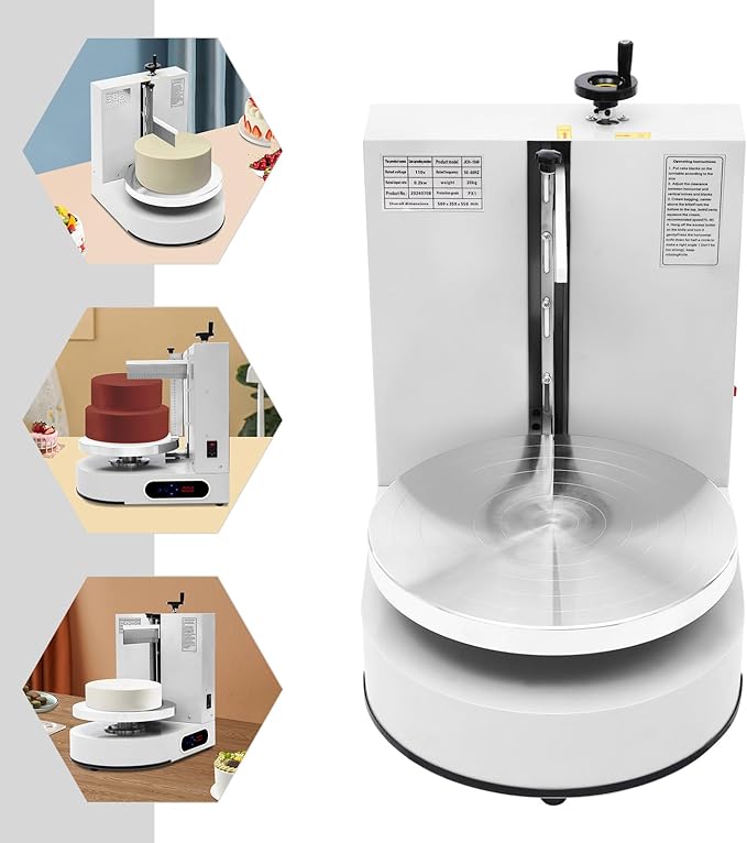 200W Electric Cake Decorating Machine, 110V Cake Spreading Machine Automatic Cake Coating Machine Speed: 30-200RPM for Cake Diameter: 4-12in (White)