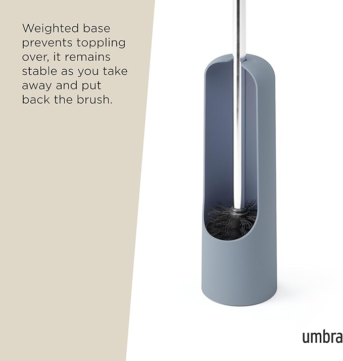 Umbra Touch Toilet Brush with Hideaway Holder – Durable, Slim, Plastic and Metal Bowl Cleaner with Bristles, Slate Blue