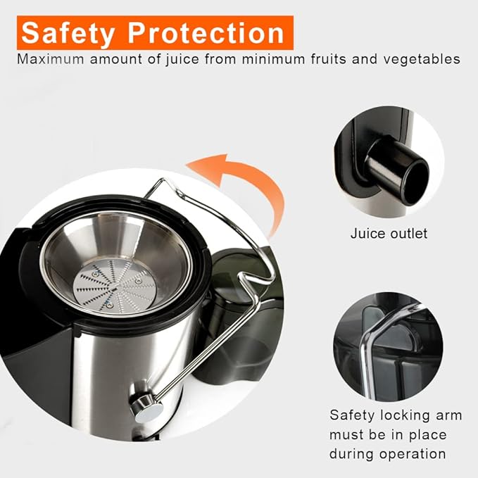 800W Electric Juicer Centrifugal Juicer Machine Fruit Vegetable Juicer 800ml Large Capacity Stainless Steel Blade Easy Clean Black for Home Kitchen