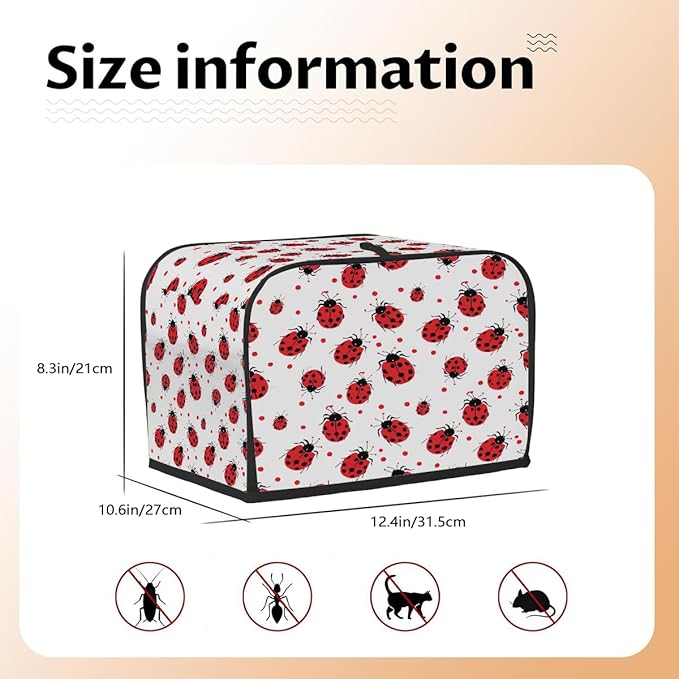 4 Slice Toaster Cover,Red Ladybug On White Small Kitchen Appliance Bread Machine Cover with Pockets,Dust & Fingerprint Protection