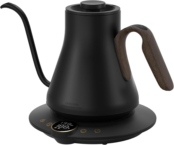 INTASTING Gooseneck Electric Kettle with ±1℉ Temperature Control for Pour Over Coffee & Tea, Quick Heating, BPA-Free Stainless Steel, Built-in Brew Timer, 1500W/0.9L (Black Walnut)
