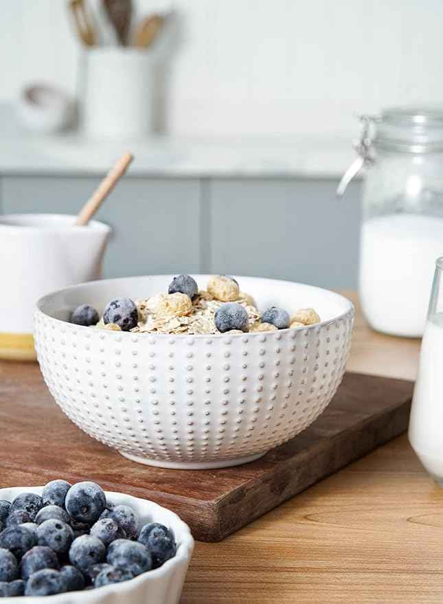 LE TAUCI 16 Piece Dinnerware Set, Arctic White, Stoneware Plates and Bowls With Mugs, Ideal for 4, Serve for 4, Stackable, Lead and Cadmium Free