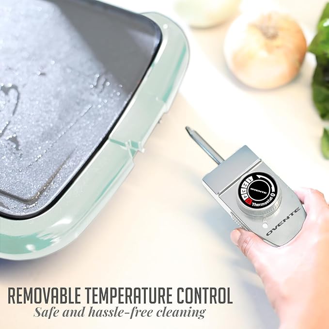 OVENTE Electric Griddle with 16 x 10 Inch Flat Non-Stick Cooking Surface, Removable and Adjustable Temperature Control, Indoor Grill for Instant Breakfast, Pancakes, Eggs or Burgers, Blue GD1610LBL