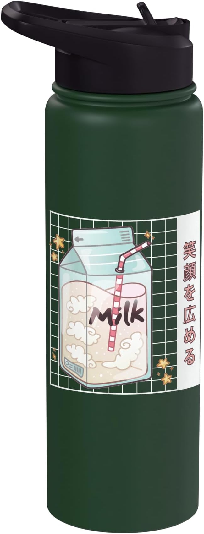 Japanese Kawaii Strawberry Milk Carton Vaporwave Grid Stainless Steel Insulated Water Bottle