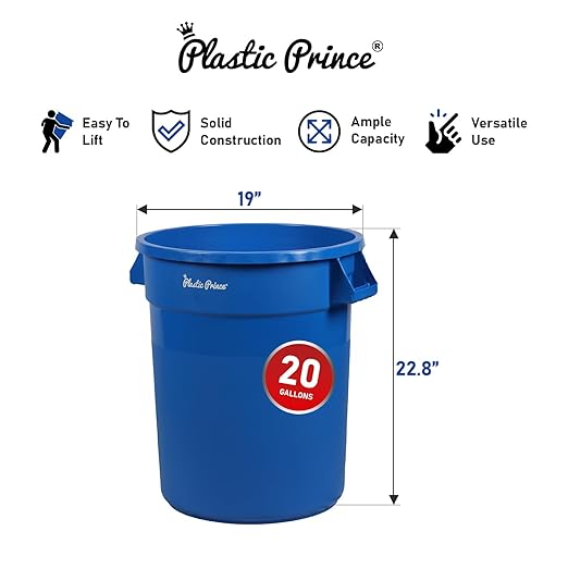 PLASTIC PRINCE 20 Gallon Round Trash Can Container with Lid Blue Plastic Commercial Garbage Bin for Home Garage Restaurants Warehouses