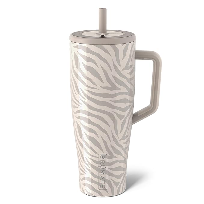 BrüMate Era 40 oz Tumbler with Handle and Straw | 100% Leakproof Insulated Water Bottle Tumbler with Lid and Flexible SoftSip Straw | Made of Stainless Steel | Cup Holder Friendly | 40oz (Zebra)