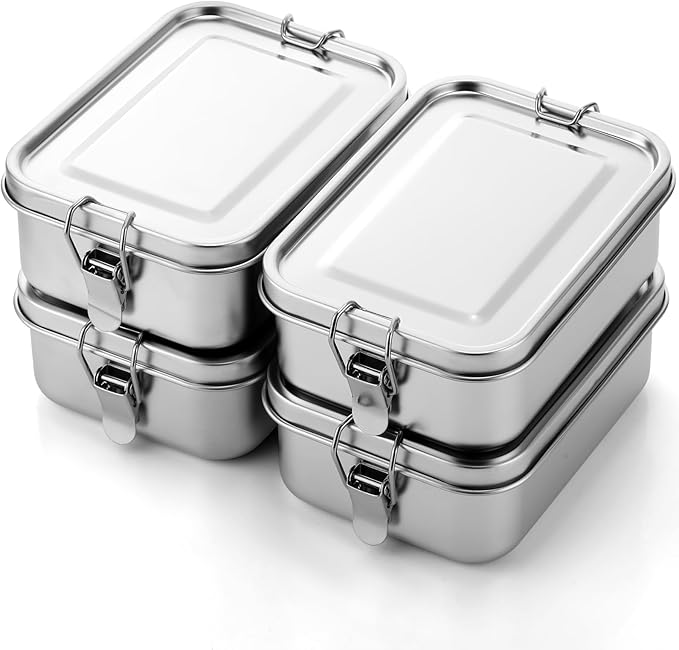 Umigy 4 Pcs Stainless Steel Food Containers Metal Bento Lunch Box Stainless Steel Food Storage Containers, Lockable Clips to Leak Proof, Reusable Dishwasher Snack Boxes for Work (850ml)