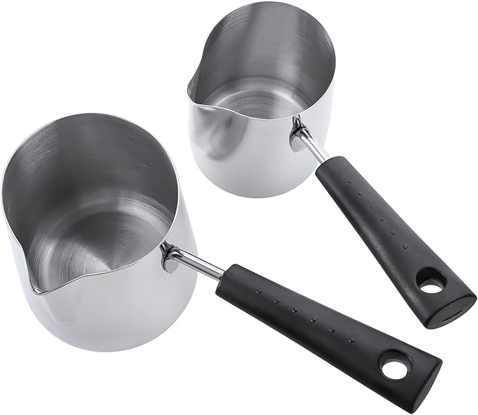 Dicunoy Set of 2 Milk Butter Warmer Pot, 12oz/22oz Turkish Coffee Pot, Stovetop Chocolate Melting Pan, Cezve Ibrik Briki Greek Arabic Coffee Maker for Maple Syrup, Sauce Heating, 18/8 Stainless Steel