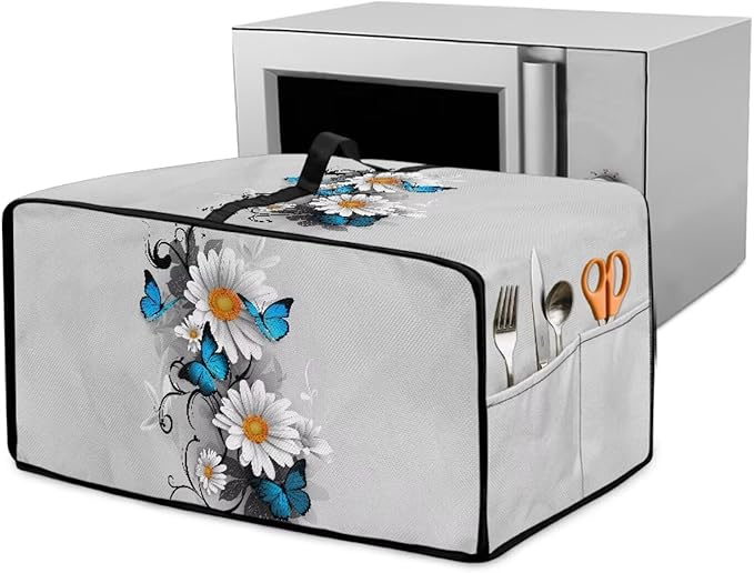 Toaster Oven Cover Dust-Proof Countertop Convection Oven Cover Protective Smart Microwave Oven Accessories and Decor, S, 14.5 x 18.5 x 9 Inches, Daisy Butterfly Gray
