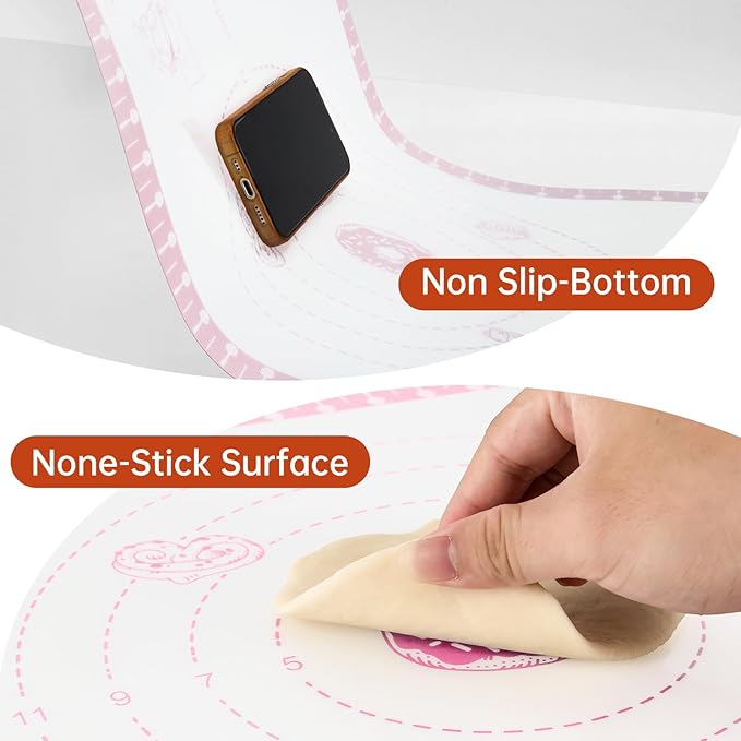 Silicone Baking Mat with 10 Recipes, Non Stick Silicone Mat for Pastry, Cookie, Macaron, Pizza,Bread, Surdough,Fondant, Extra Large and Dishwasher Safe