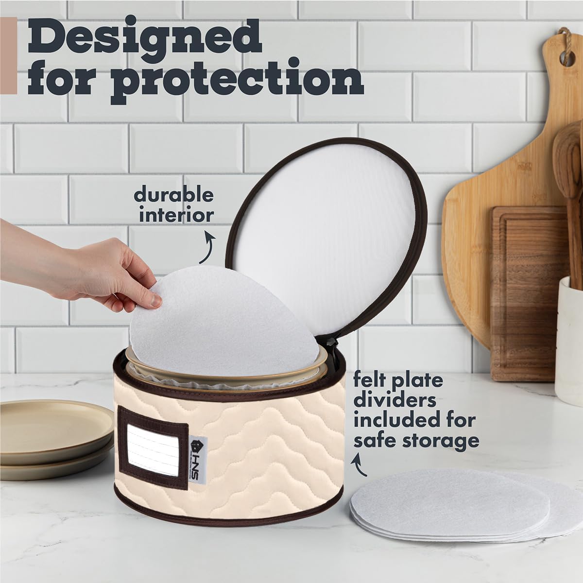 Dinner Plates Storage - Quilted Microfiber China Organizer Box with Dividers , Protects & Organizes Up to 12 Plates of 12" - Ideal for Seasonal Dishware Protection