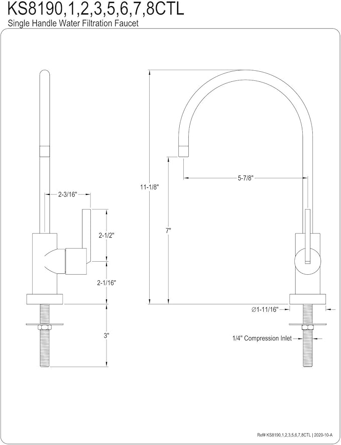 Kingston Brass KS8193CTL 1/4 Turn Water Filtration Faucet, Antique Brass,5-7/8" in Spout Reach