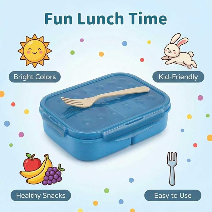 MISS BIG Bento Lunch Box for Kids – Wheat Material with Compartments, Leak-Resistant for School and Daycare (1150ml Nile Blue)