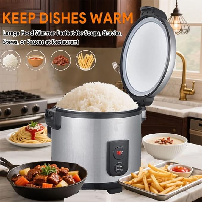 32.1QT Commercial Rice Warmer(Not Rice Cooker) Portable Big Food Rice Warmer / 122℉- 178℉ Adjustable Temperature/ 160W/ Non-stick Inner Pot For Restaurant Party Family