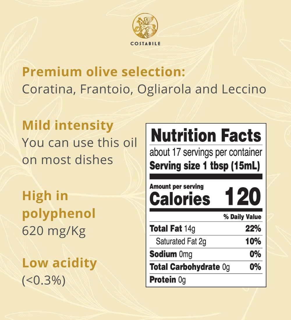 Butter Flavored Olive Oil from Italy - Organic Extra Virgin Butter Olive Oil Ideal for Baking, Cooking and Popcorn Seasoning - COSTABILE 8.45 Fl. Oz.