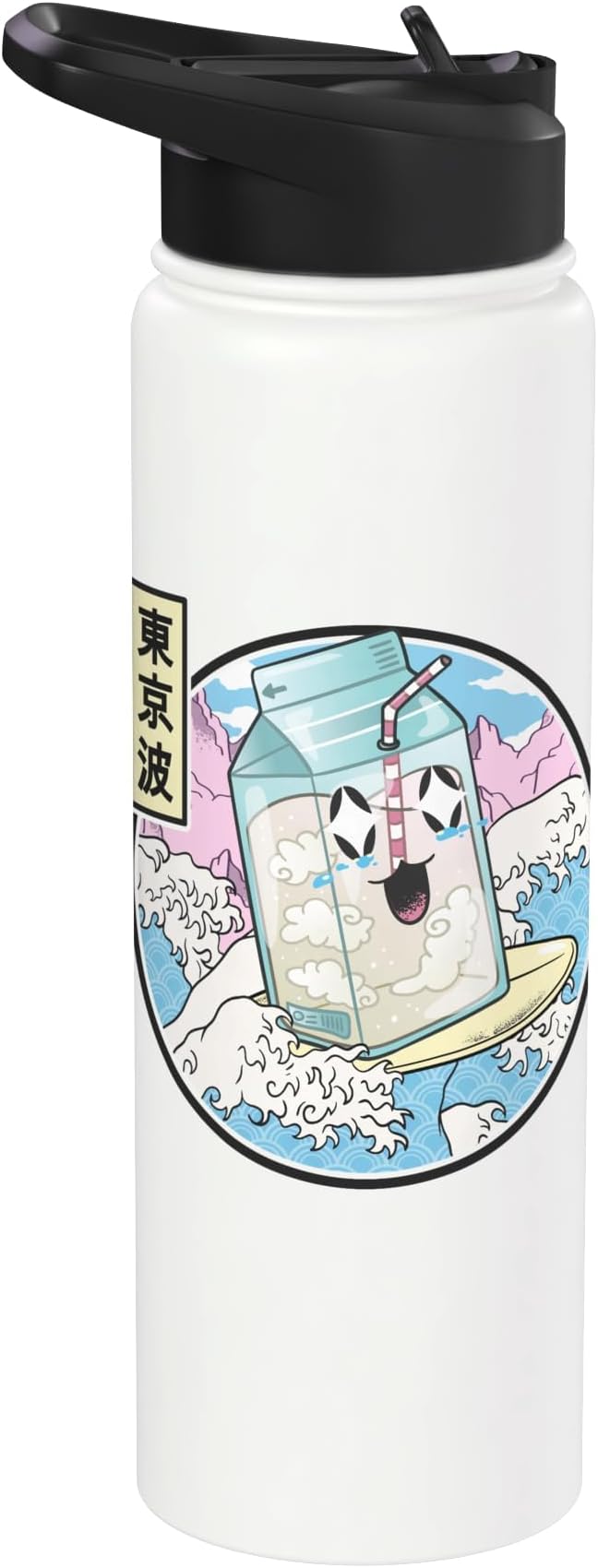 Surfing Milk Carton In Japanese Waves Vaporwave Kawaii Anime Stainless Steel Insulated Water Bottle