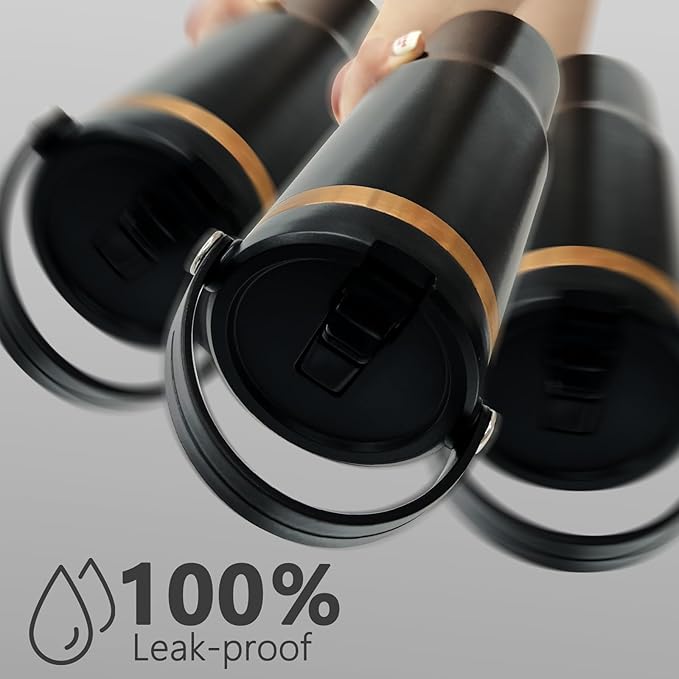 30 oz Tumbler Bulk with Handle and Straw, Vacuum Insulated Tumblers with Flip Straw and Top Handle, Leakproof Powder Coated Tumbler, Stainless Steel Travel Mug for Coffee Water (Black, 4 Pack)