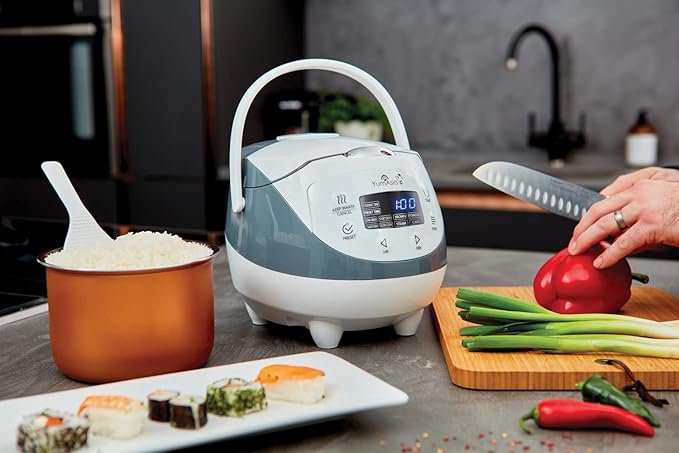 Yum Asia Panda Mini Rice Cooker With Ninja Ceramic Bowl and Advanced Fuzzy Logic (3.5 cup, 0.63 litre) 4 Rice Cooking Functions, 4 Multicooker functions, Digital LED display - 120V